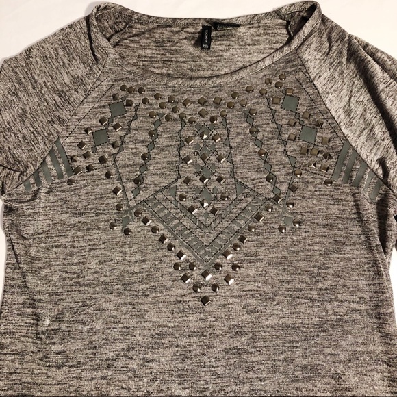 Women’s Gray Pullover Top with Metal Stud Trim, Size Medium - Picture 2 of 8